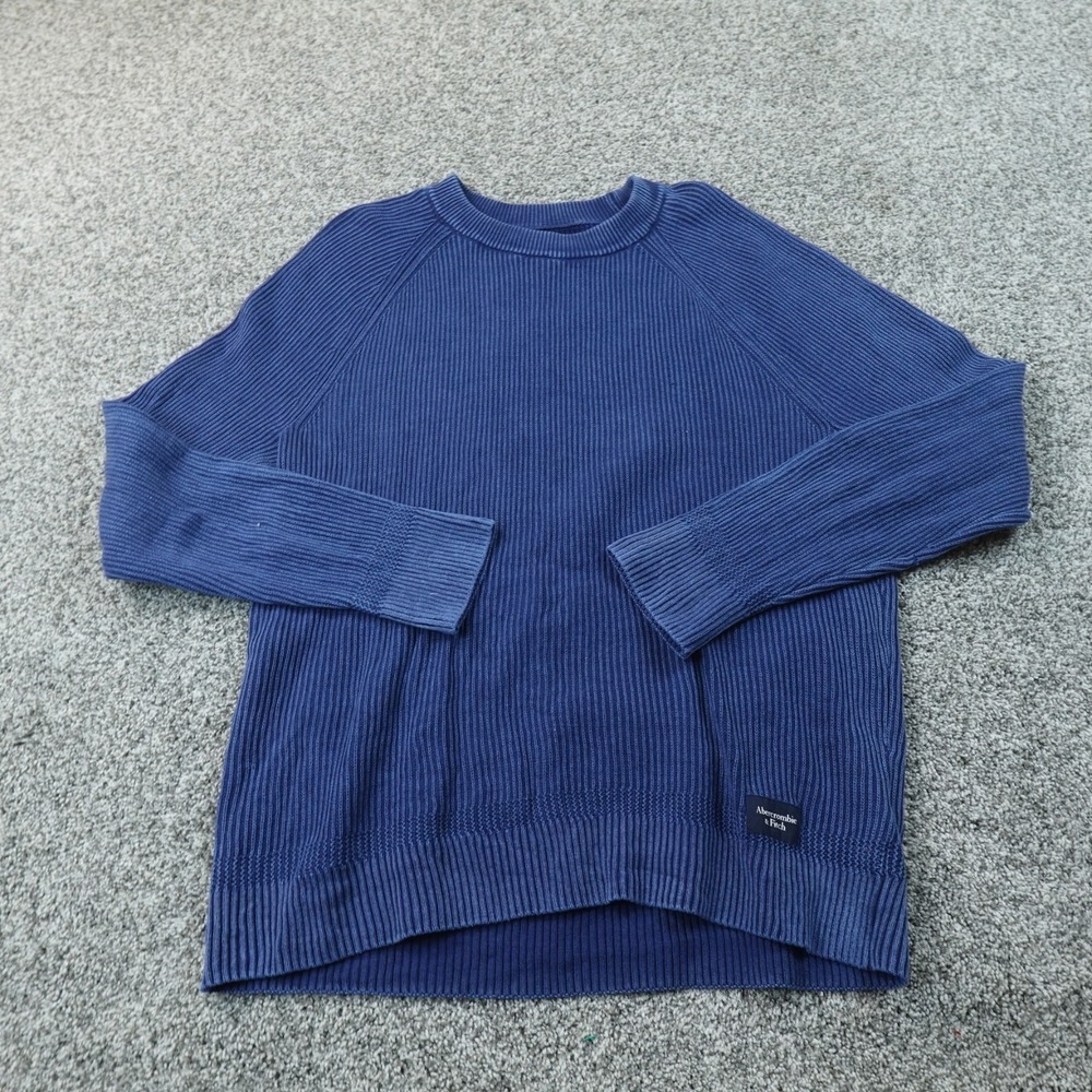 VTG Abercrombie Fitch Sweater Mens M Blue Ribbed Knit Crewneck Pullover Y2K 00s